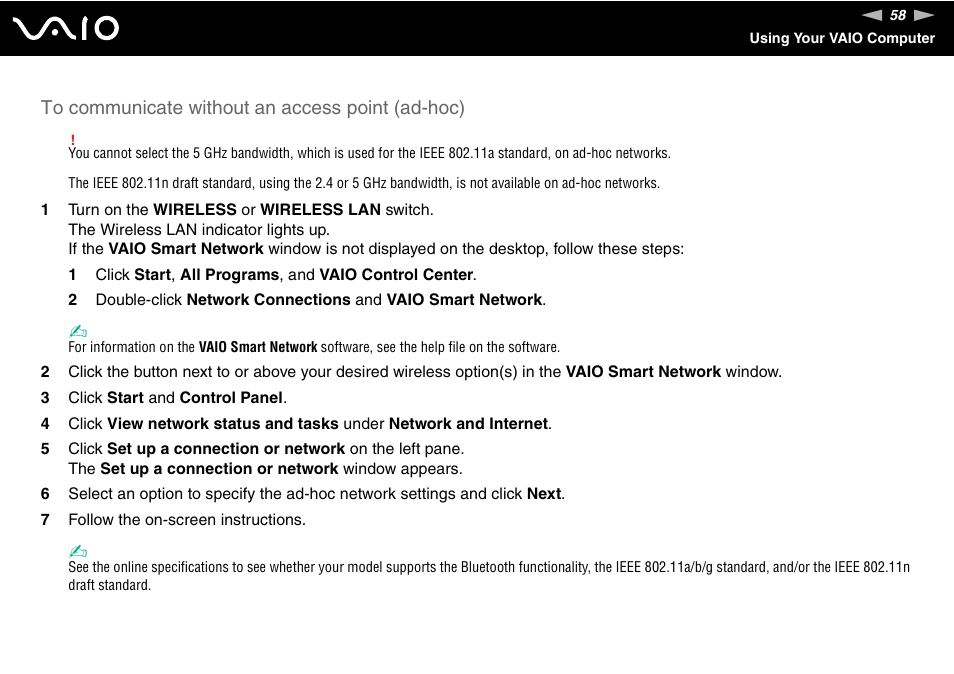 Sony VAIO VGN-NR Series User Manual | Page 58 / 162