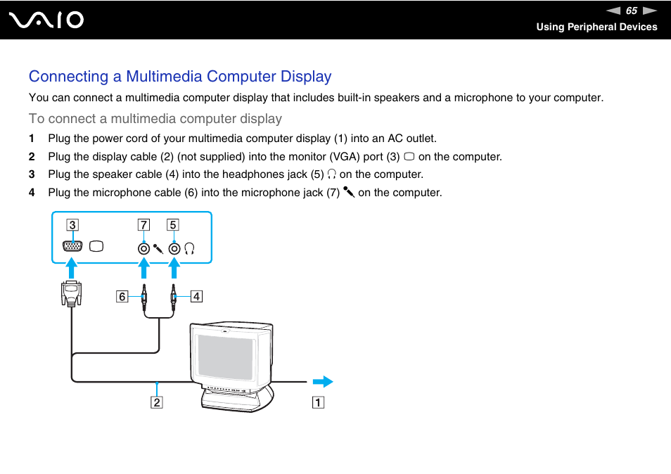 Connecting a multimedia computer display | Sony VAIO VGN-NR Series User Manual | Page 65 / 162