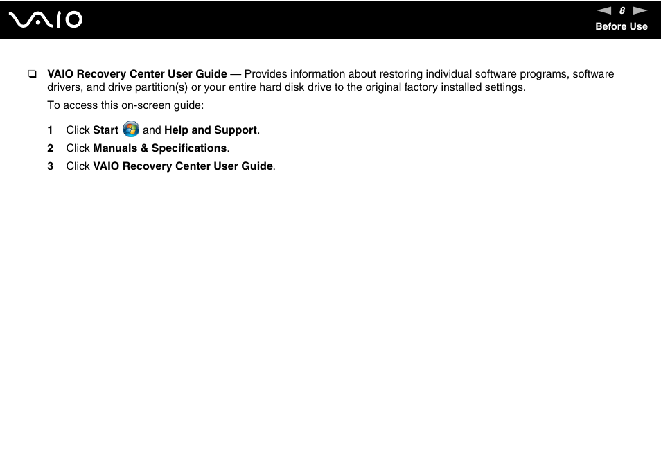 Sony VAIO VGN-NR Series User Manual | Page 8 / 162