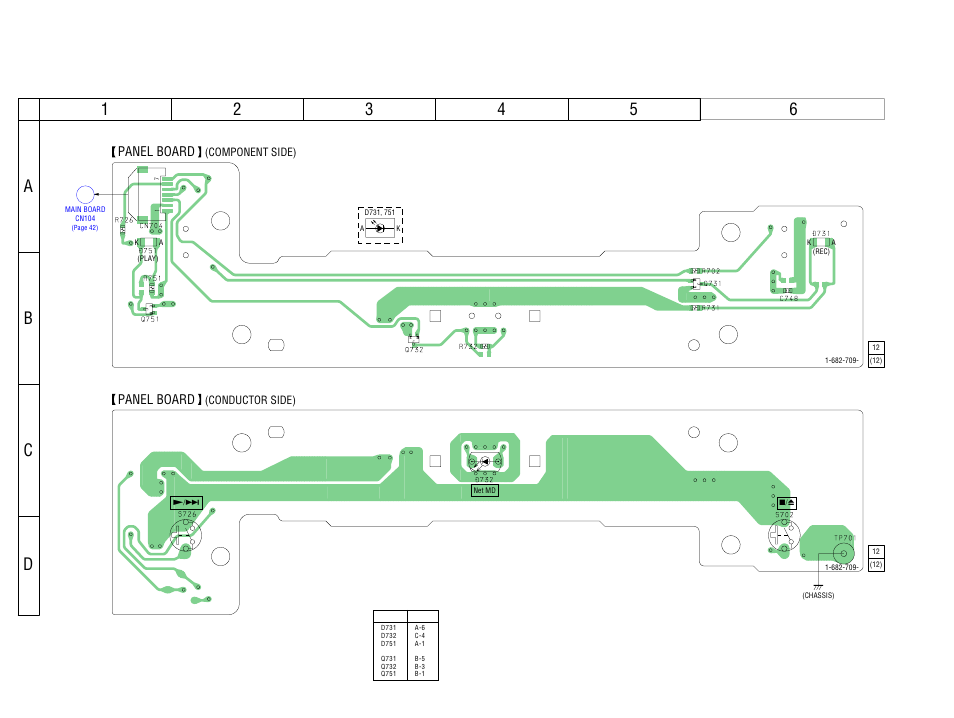 Printed wiring board – panel board, Panel, Board | Cn704, Panel board | Sony MDS-NT1 User Manual | Page 46 / 70