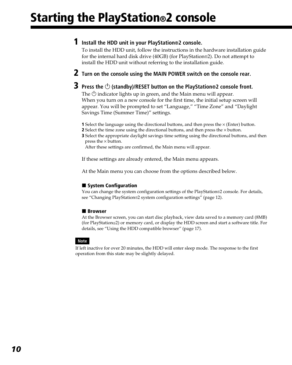 Starting the playstation, 2 console | Sony PlayStation 2 User Manual | Page 10 / 112