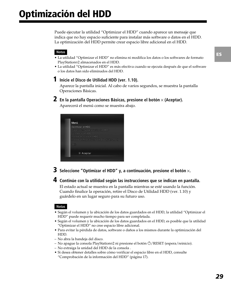 Optimización del hdd | Sony PlayStation 2 User Manual | Page 101 / 112