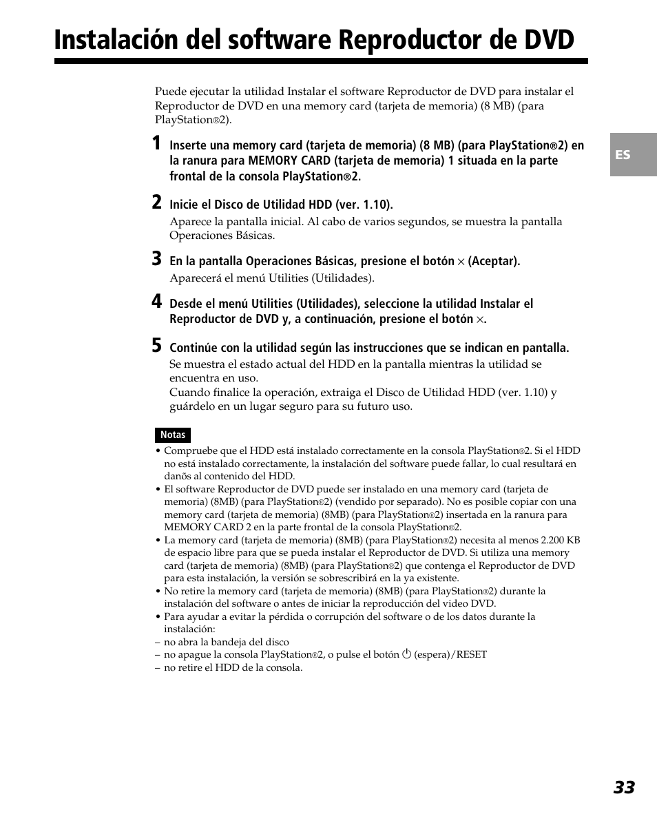 Instalación del software reproductor de dvd | Sony PlayStation 2 User Manual | Page 105 / 112