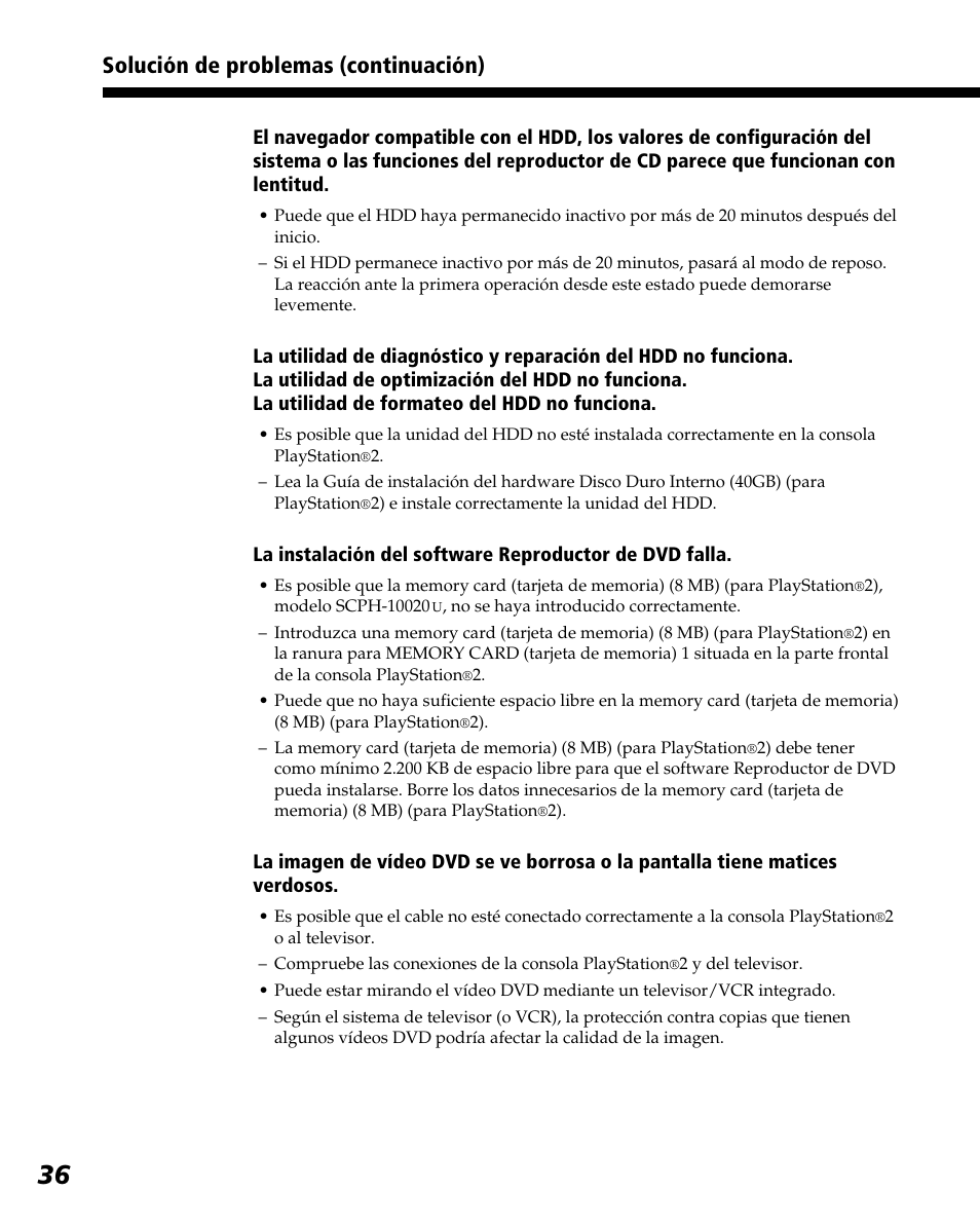 Solución de problemas (continuación) | Sony PlayStation 2 User Manual | Page 108 / 112