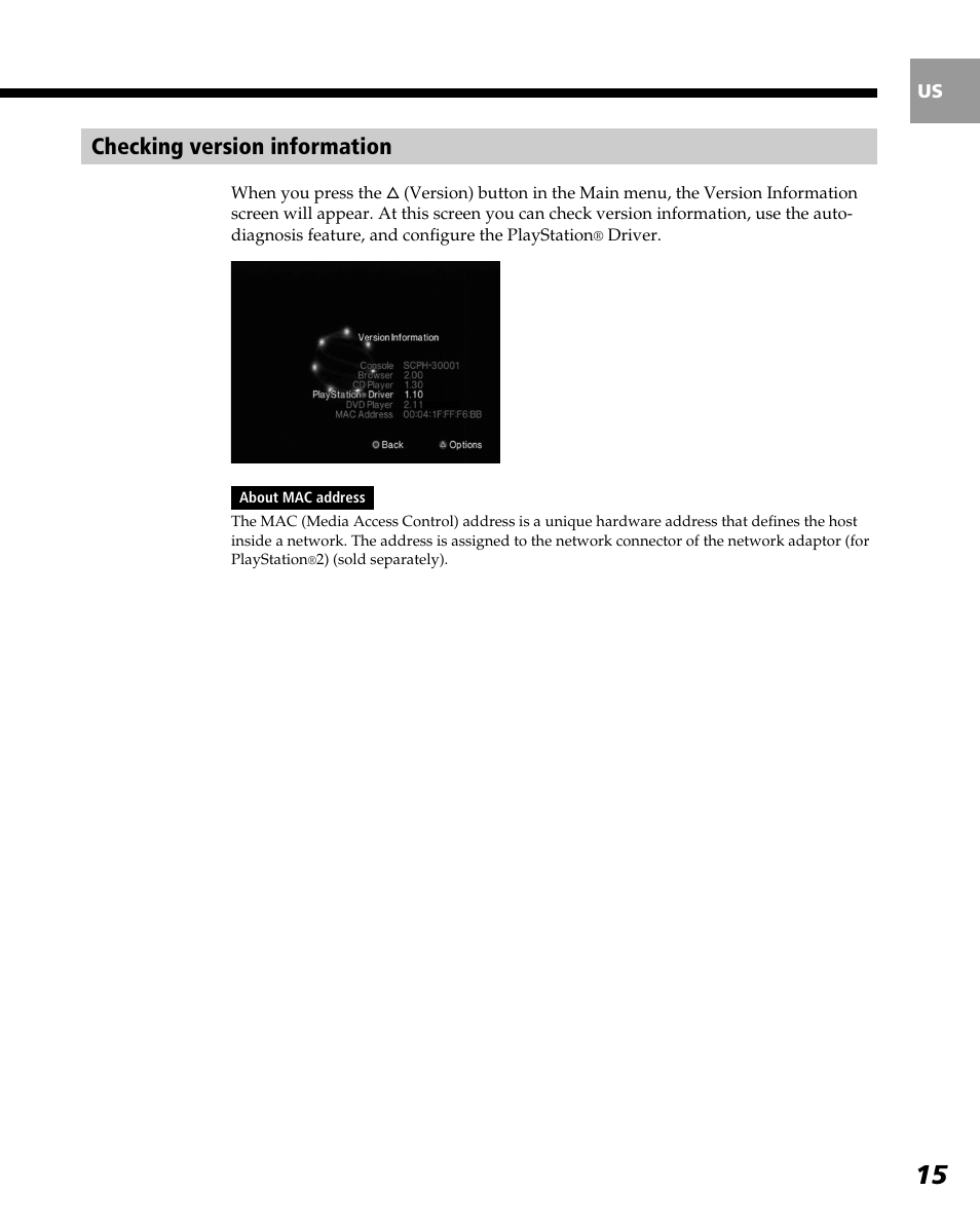 Checking version information | Sony PlayStation 2 User Manual | Page 15 / 112