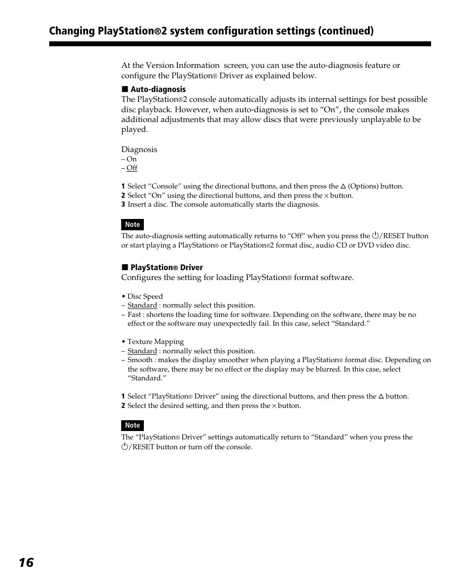 Changing playstation, 2 system configuration settings (continued) | Sony PlayStation 2 User Manual | Page 16 / 112