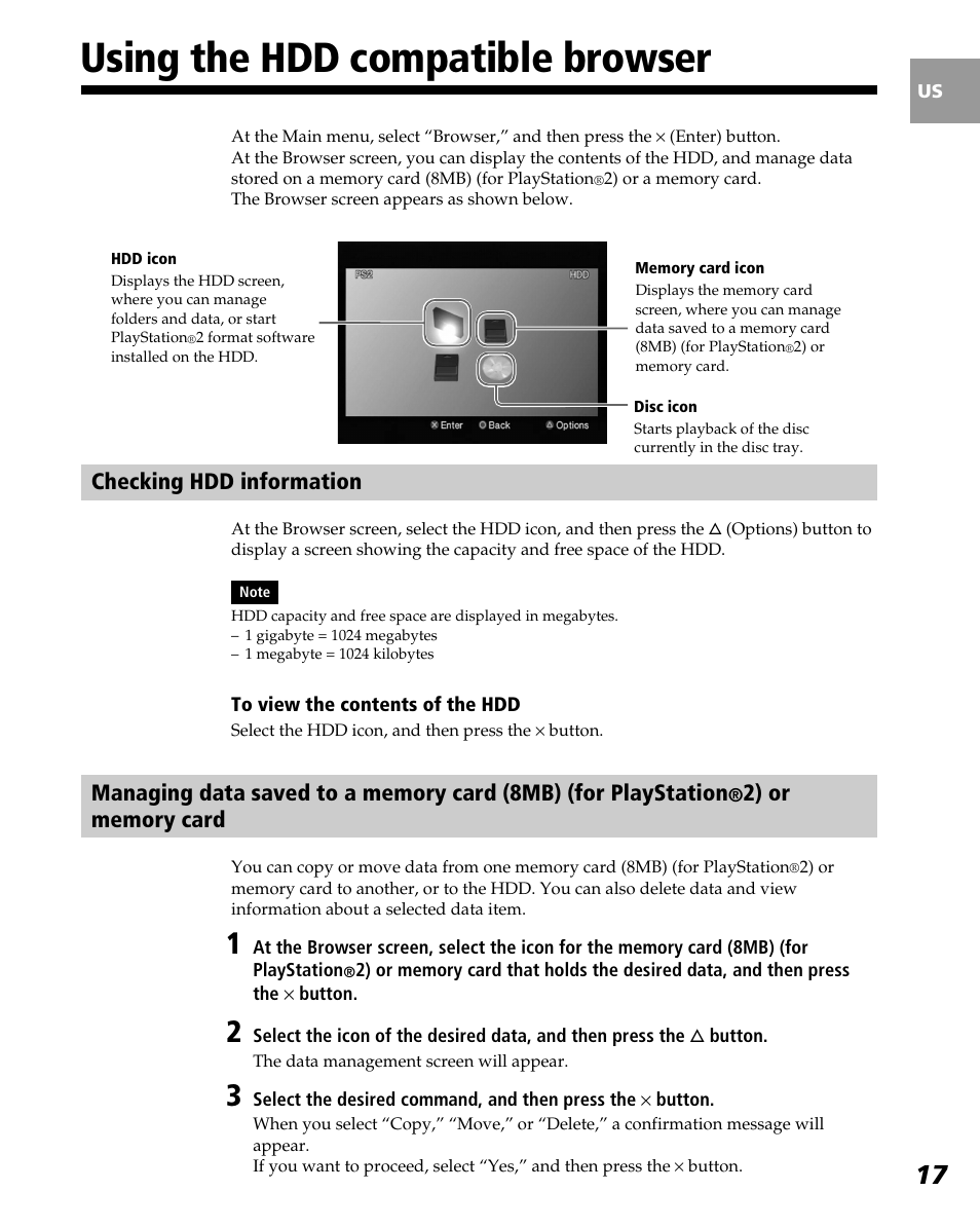 Using the hdd compatible browser, Checking hdd information | Sony PlayStation 2 User Manual | Page 17 / 112