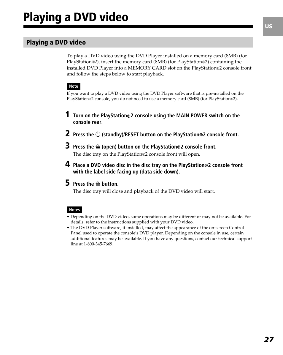 Playing a dvd video | Sony PlayStation 2 User Manual | Page 27 / 112