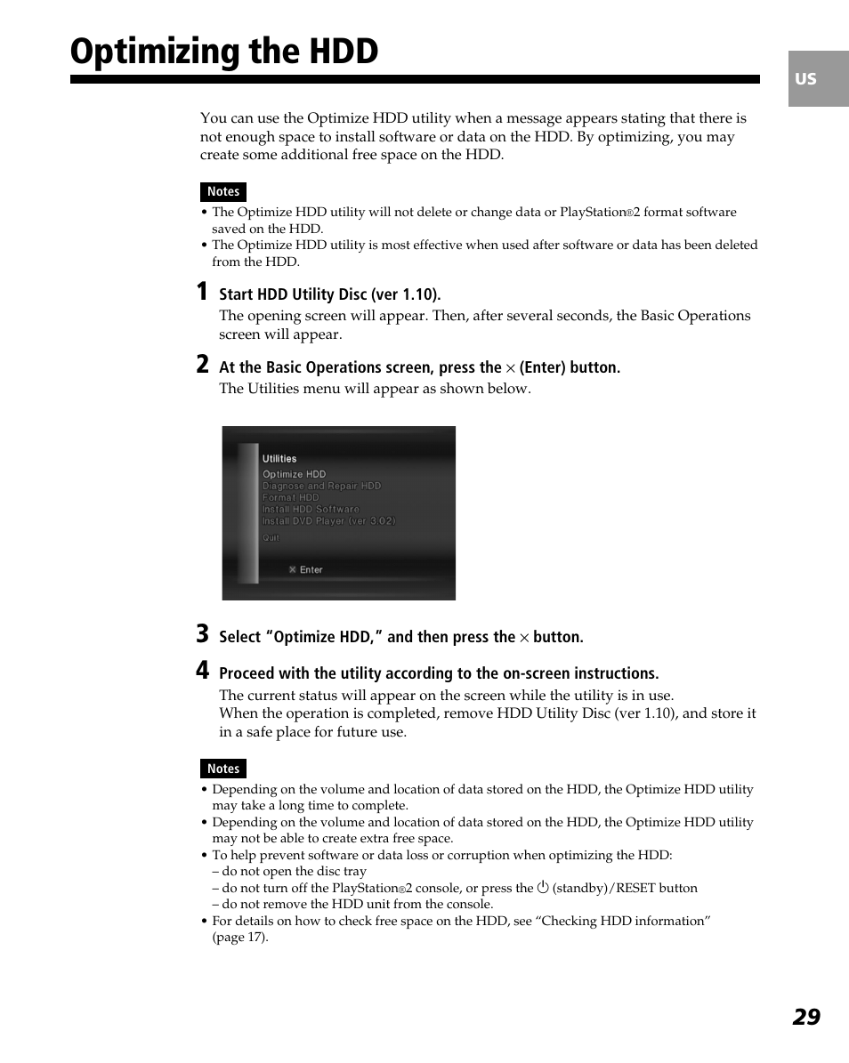 Optimizing the hdd | Sony PlayStation 2 User Manual | Page 29 / 112