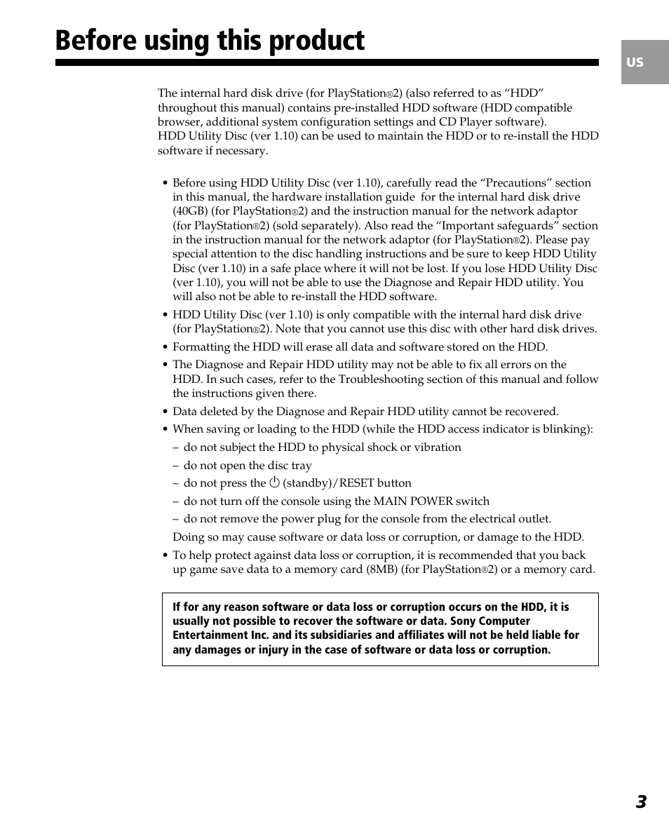 Before using this product | Sony PlayStation 2 User Manual | Page 3 / 112