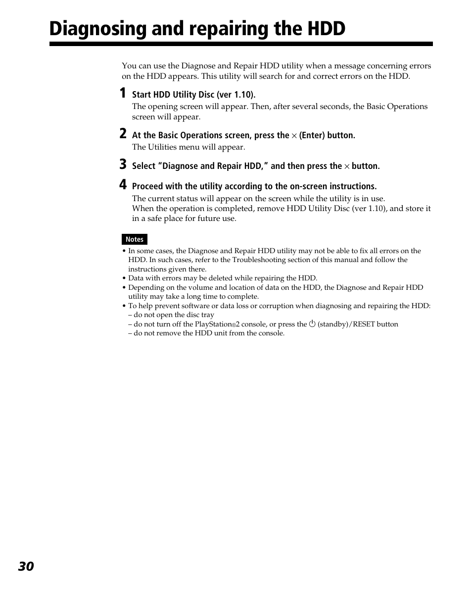 Diagnosing and repairing the hdd | Sony PlayStation 2 User Manual | Page 30 / 112