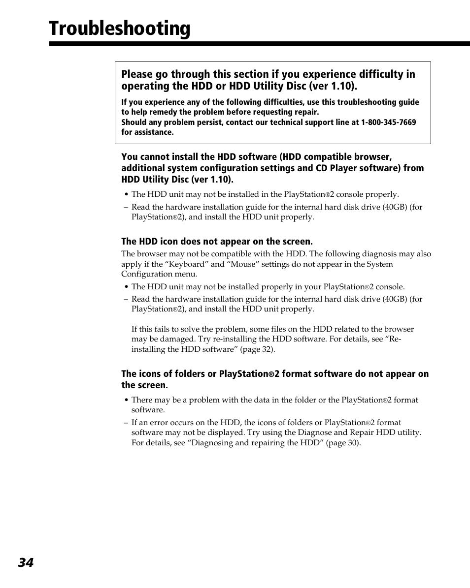 Troubleshooting | Sony PlayStation 2 User Manual | Page 34 / 112