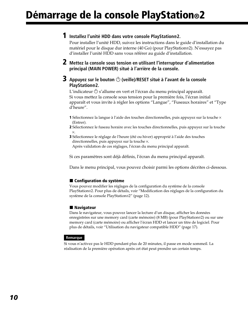Démarrage de la console playstation | Sony PlayStation 2 User Manual | Page 46 / 112