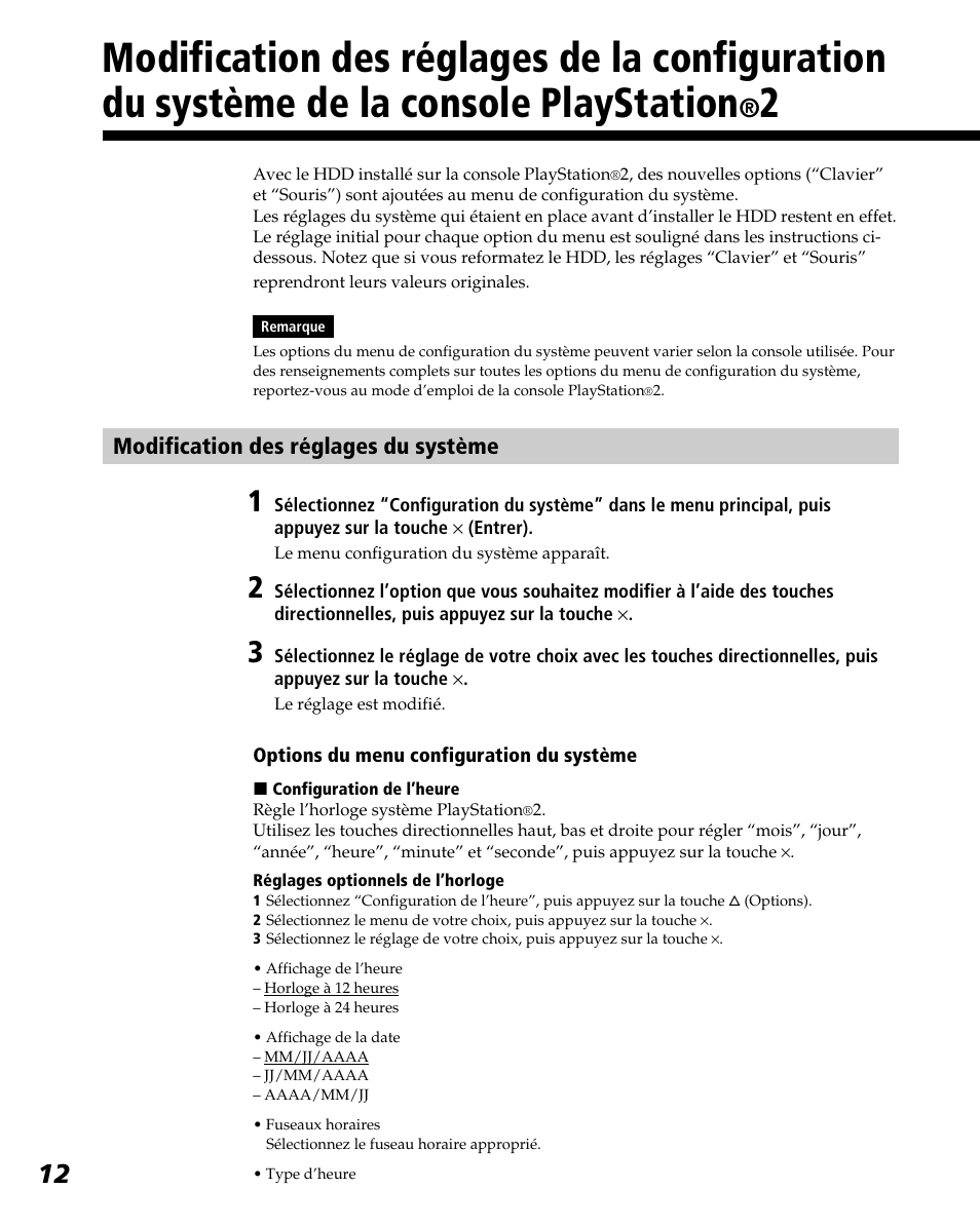 Modification des réglages du système | Sony PlayStation 2 User Manual | Page 48 / 112