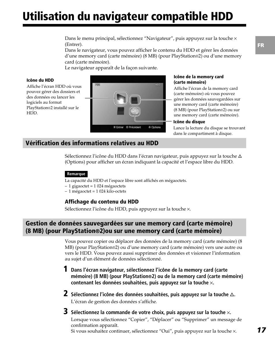 Utilisation du navigateur compatible hdd, Vérification des informations relatives au hdd | Sony PlayStation 2 User Manual | Page 53 / 112