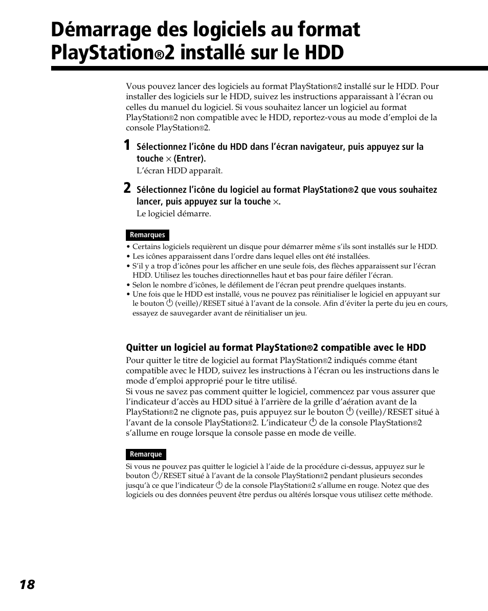 Démarrage des logiciels au format playstation, 2 installé sur le hdd | Sony PlayStation 2 User Manual | Page 54 / 112