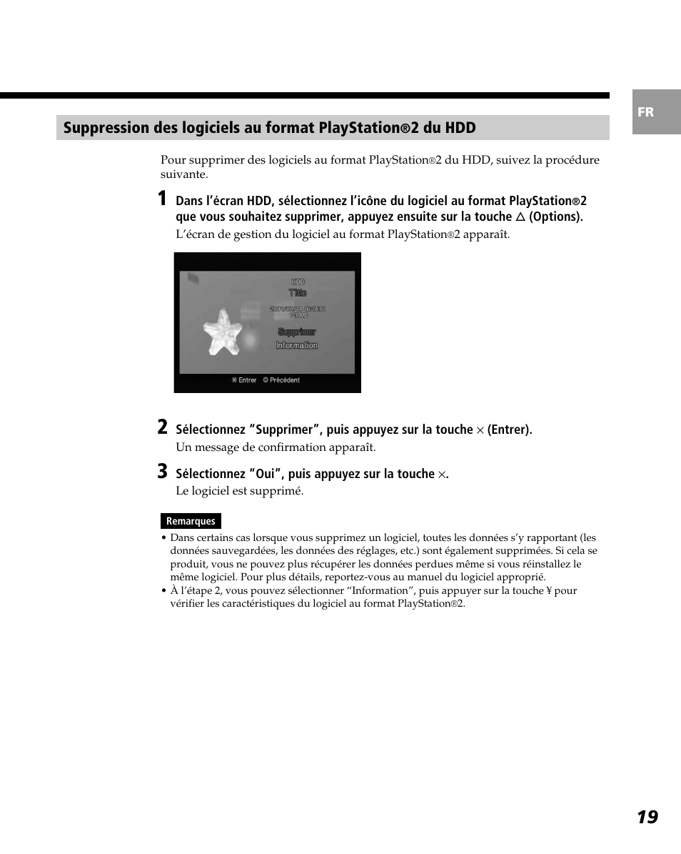 Suppression des logiciels au format playstation, 2 du hdd | Sony PlayStation 2 User Manual | Page 55 / 112