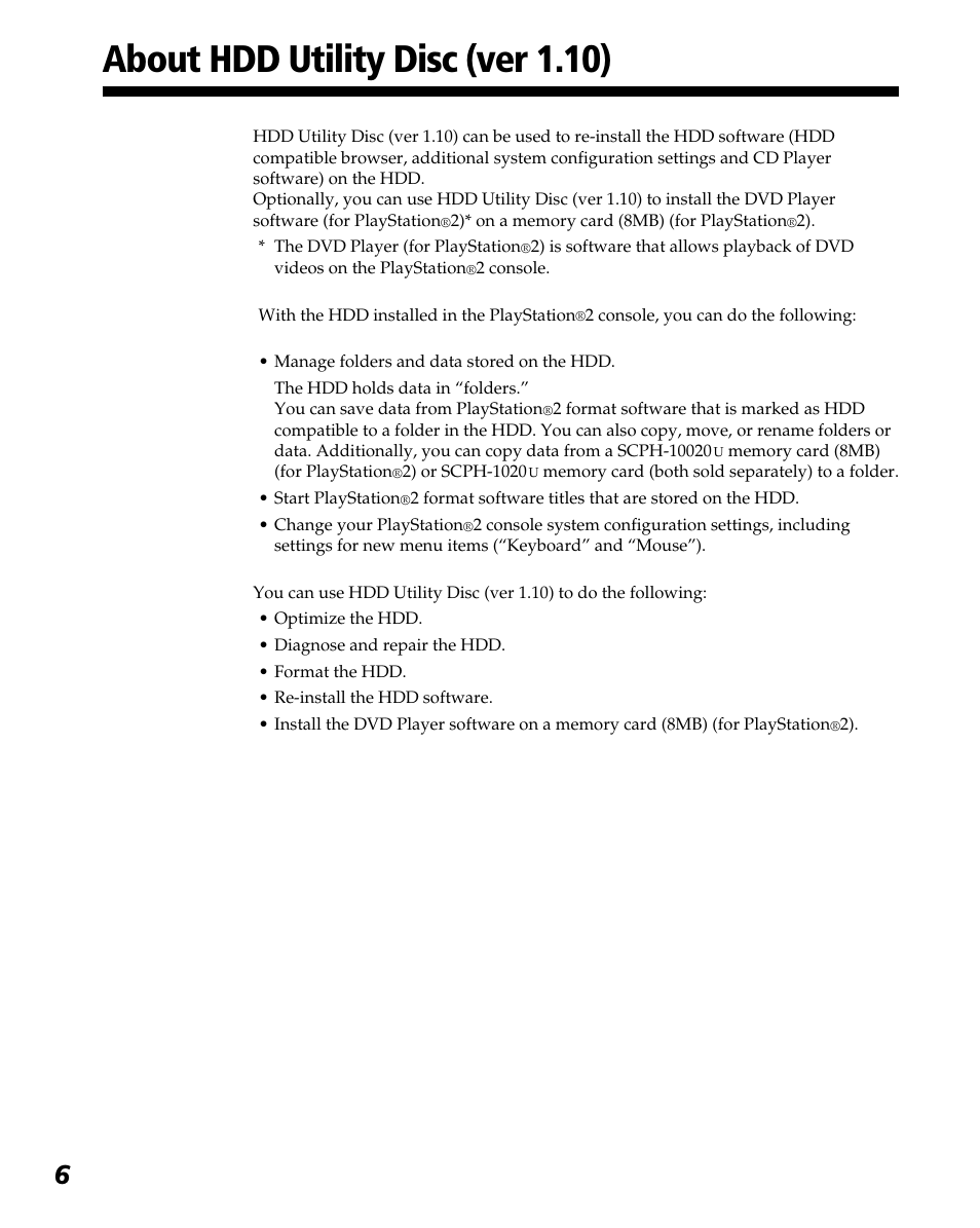 About hdd utility disc (ver 1.10) | Sony PlayStation 2 User Manual | Page 6 / 112