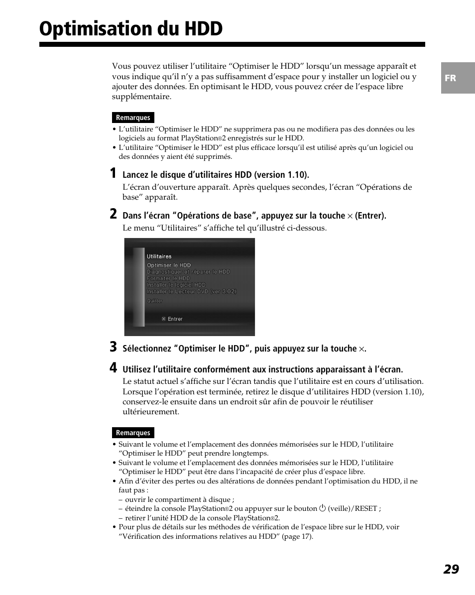 Optimisation du hdd | Sony PlayStation 2 User Manual | Page 65 / 112