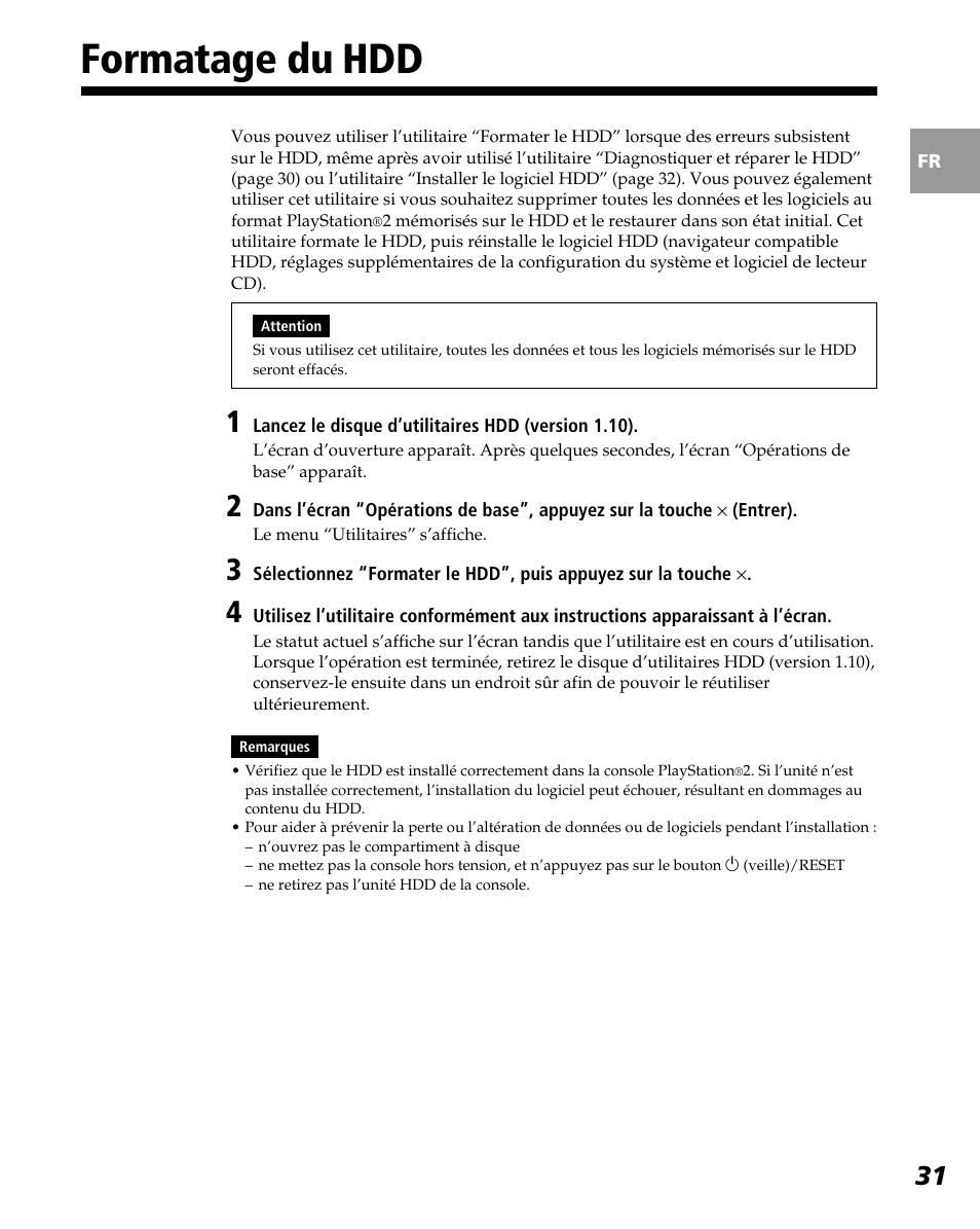 Formatage du hdd | Sony PlayStation 2 User Manual | Page 67 / 112