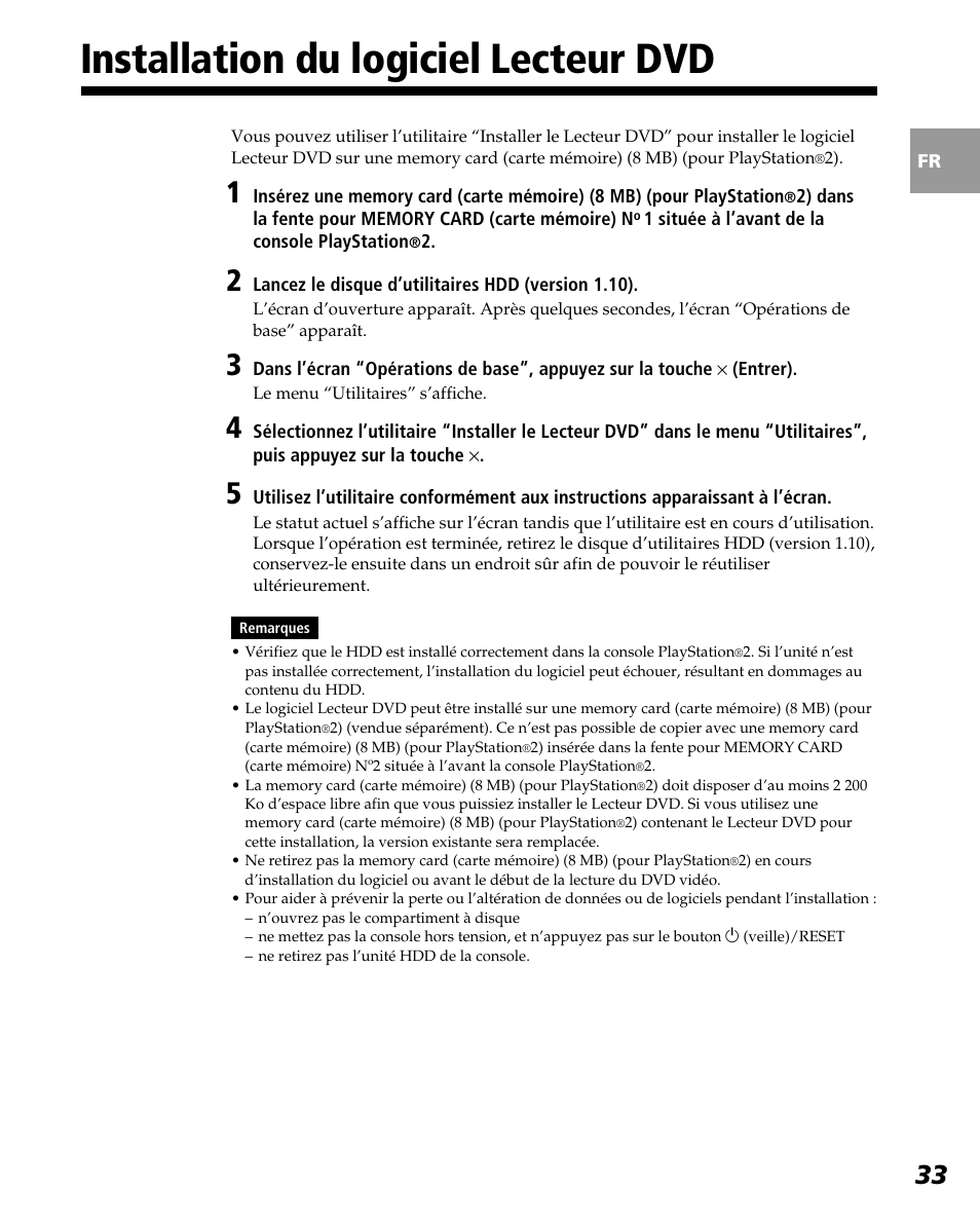 Installation du logiciel lecteur dvd | Sony PlayStation 2 User Manual | Page 69 / 112