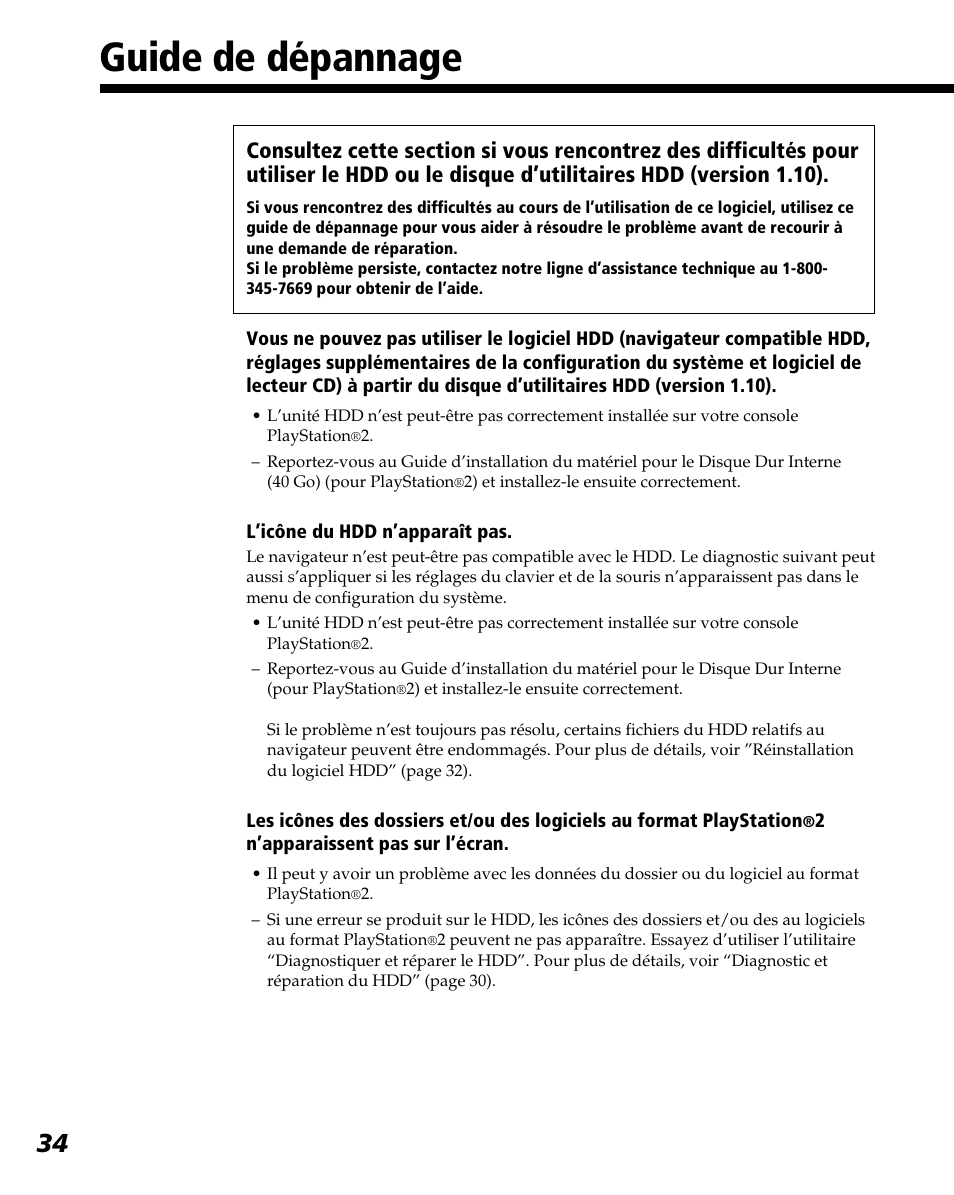 Guide de dépannage | Sony PlayStation 2 User Manual | Page 70 / 112