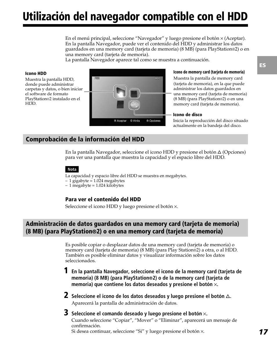 Utilización del navegador compatible con el hdd, Comprobación de la información del hdd | Sony PlayStation 2 User Manual | Page 89 / 112
