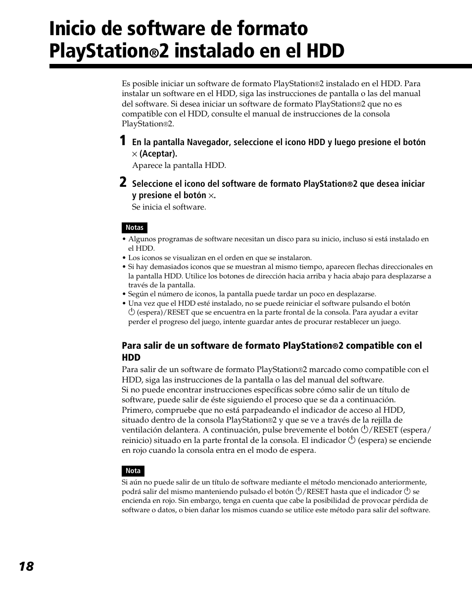 Inicio de software de formato playstation, 2 instalado en el hdd | Sony PlayStation 2 User Manual | Page 90 / 112