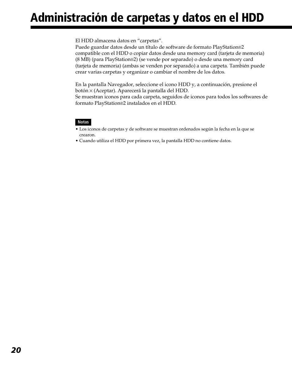 Administración de carpetas y datos en el hdd | Sony PlayStation 2 User Manual | Page 92 / 112