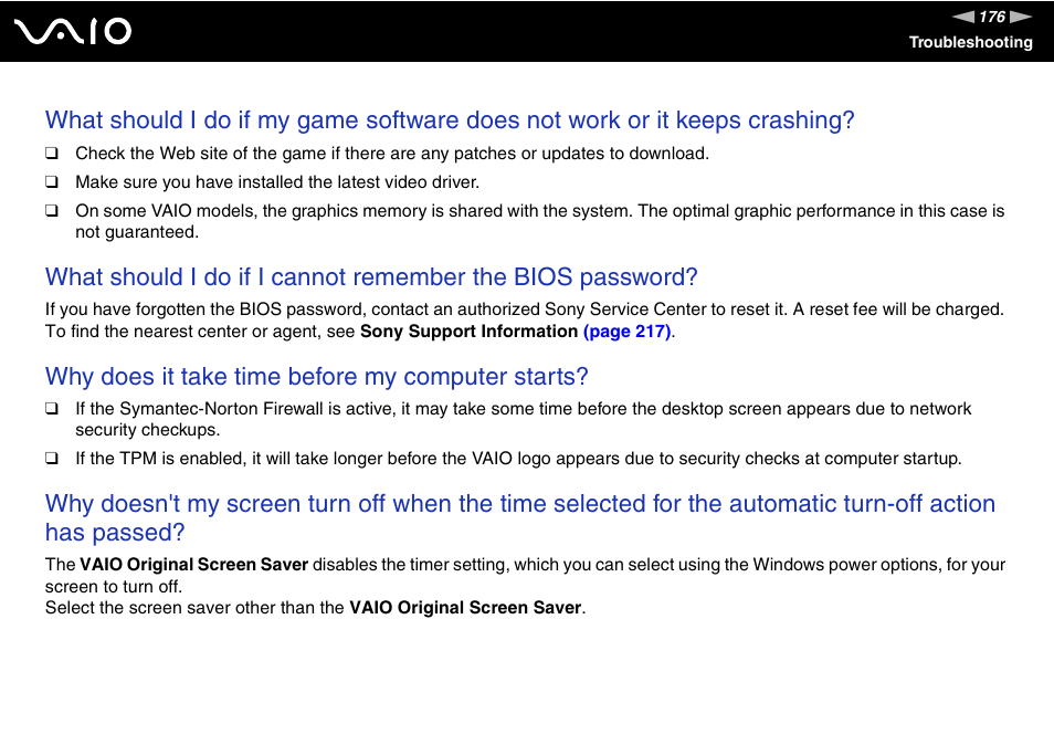 Why does it take time before my computer starts | Sony VAIO VGN-SZ700 User Manual | Page 176 / 235