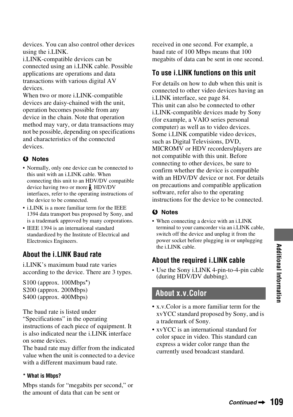 About x.v.color | Sony HANDYCAM HDR-FX1000E User Manual | Page 109 / 131