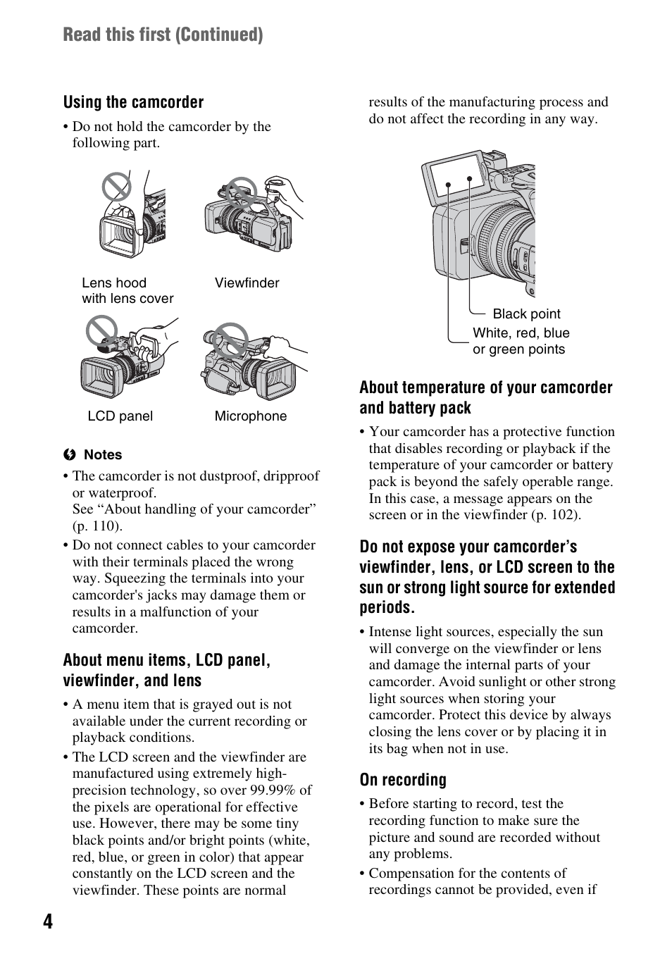 Read this first (continued) | Sony HANDYCAM HDR-FX1000E User Manual | Page 4 / 131