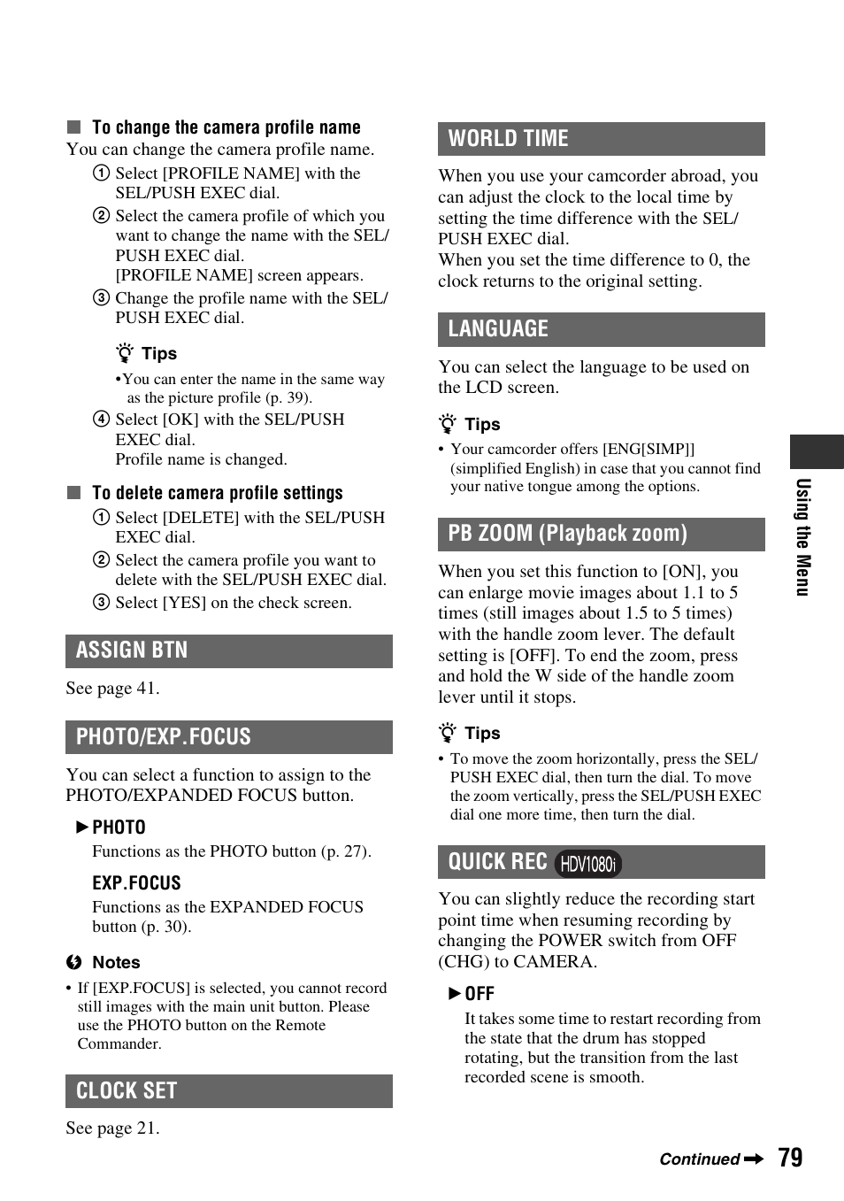 P. 79), P. 79 | Sony HANDYCAM HDR-FX1000E User Manual | Page 79 / 131