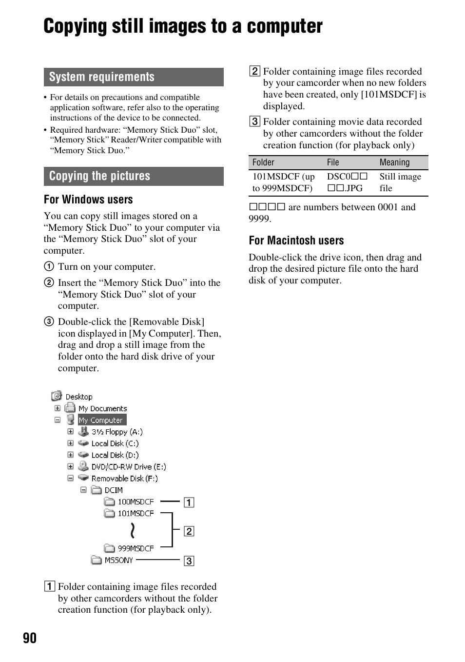 Copying still images to a computer | Sony HANDYCAM HDR-FX1000E User Manual | Page 90 / 131