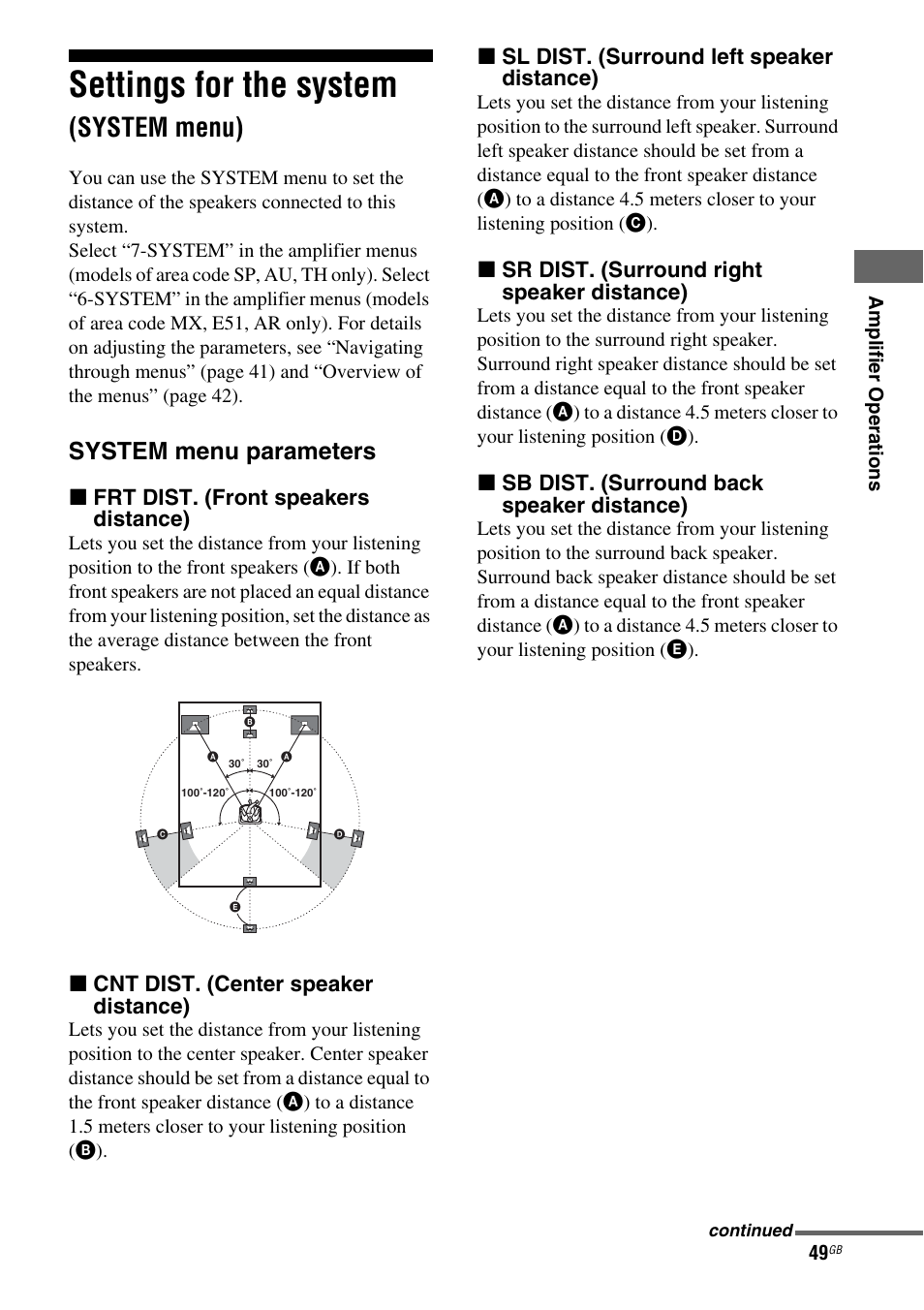 Settings for the system (system menu), Settings for the system, System menu) | System menu parameters | Sony HT DDW1600 User Manual | Page 49 / 80