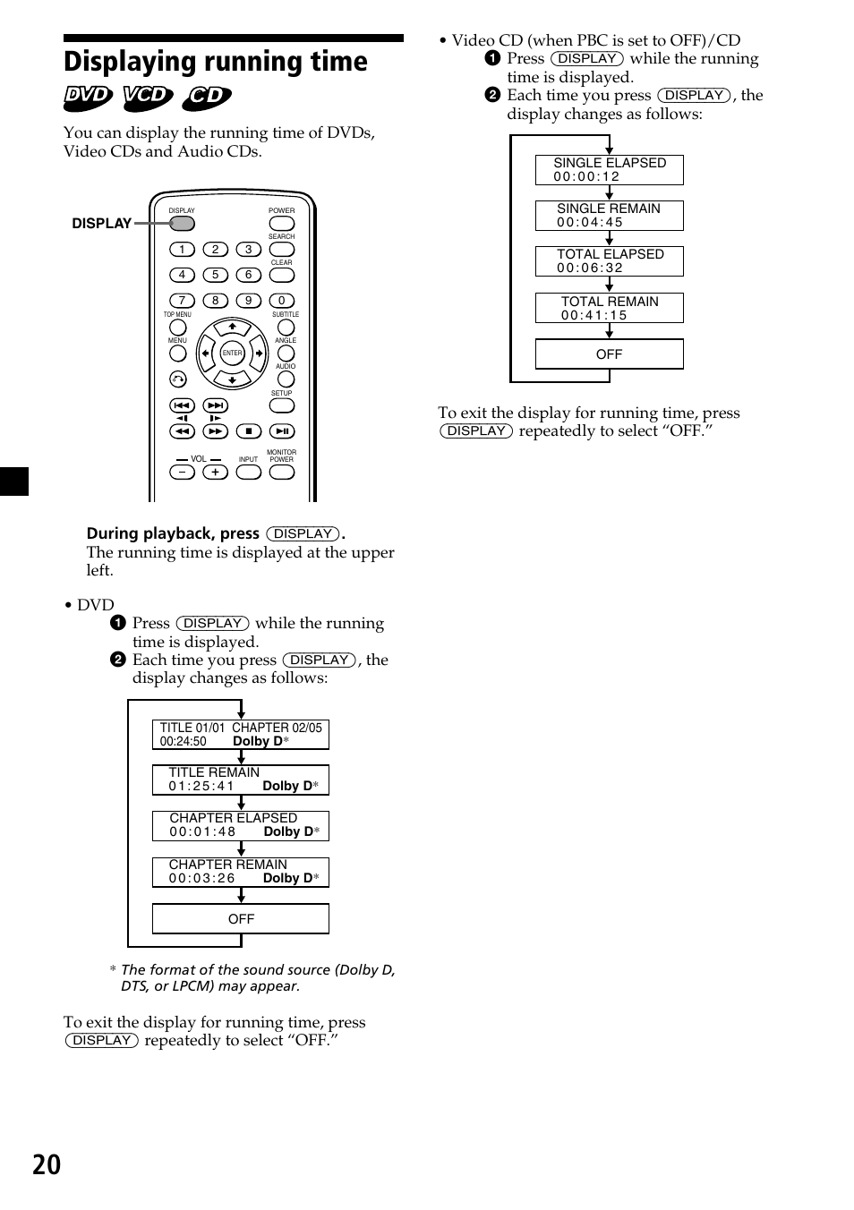 Displaying running time, 20 displaying running time | Sony MV-7101DS User Manual | Page 20 / 48