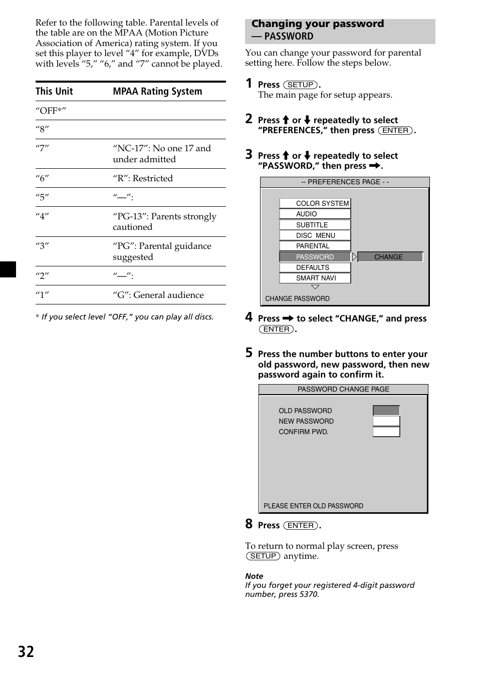 Changing your password — password | Sony MV-7101DS User Manual | Page 32 / 48