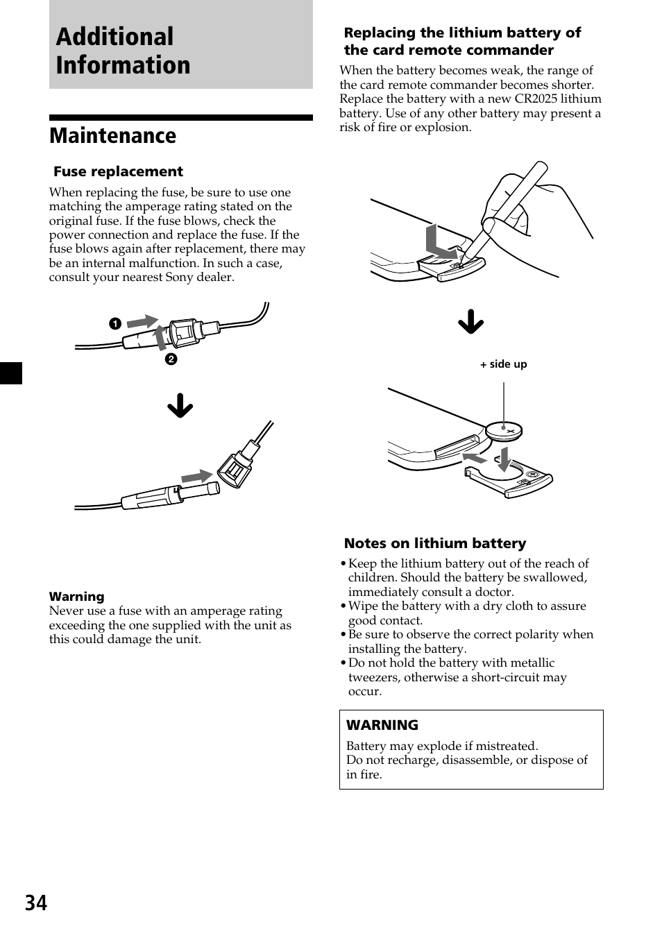 Maintenance, Additional information | Sony MV-7101DS User Manual | Page 34 / 48