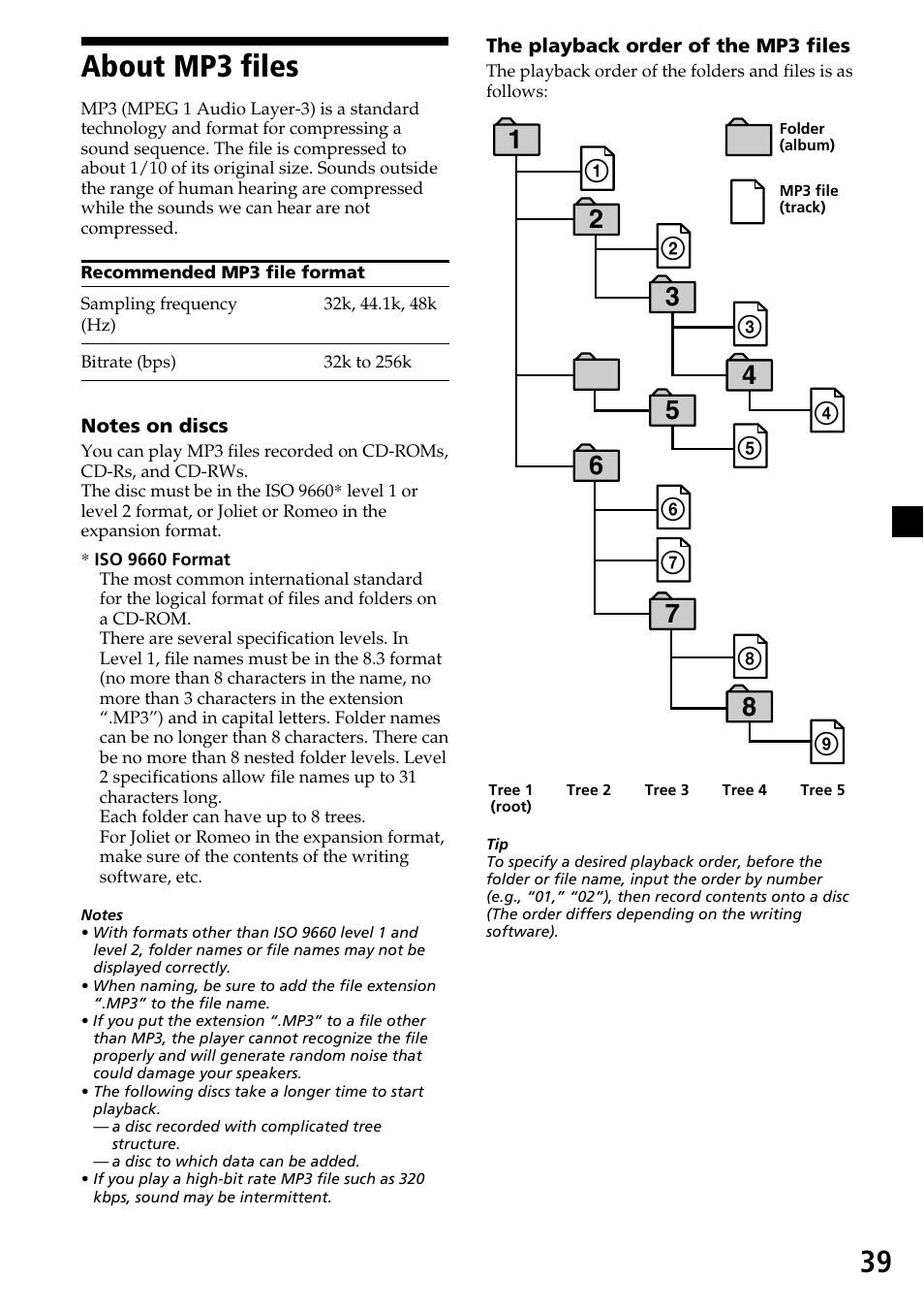 About mp3 files | Sony MV-7101DS User Manual | Page 39 / 48