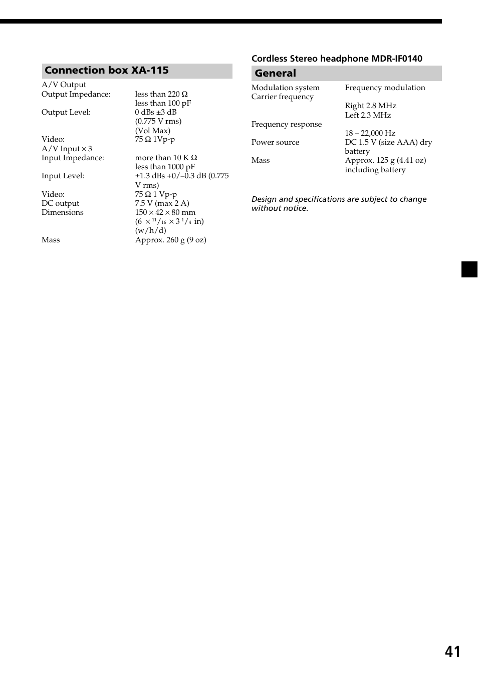 General, Connection box xa-115 | Sony MV-7101DS User Manual | Page 41 / 48