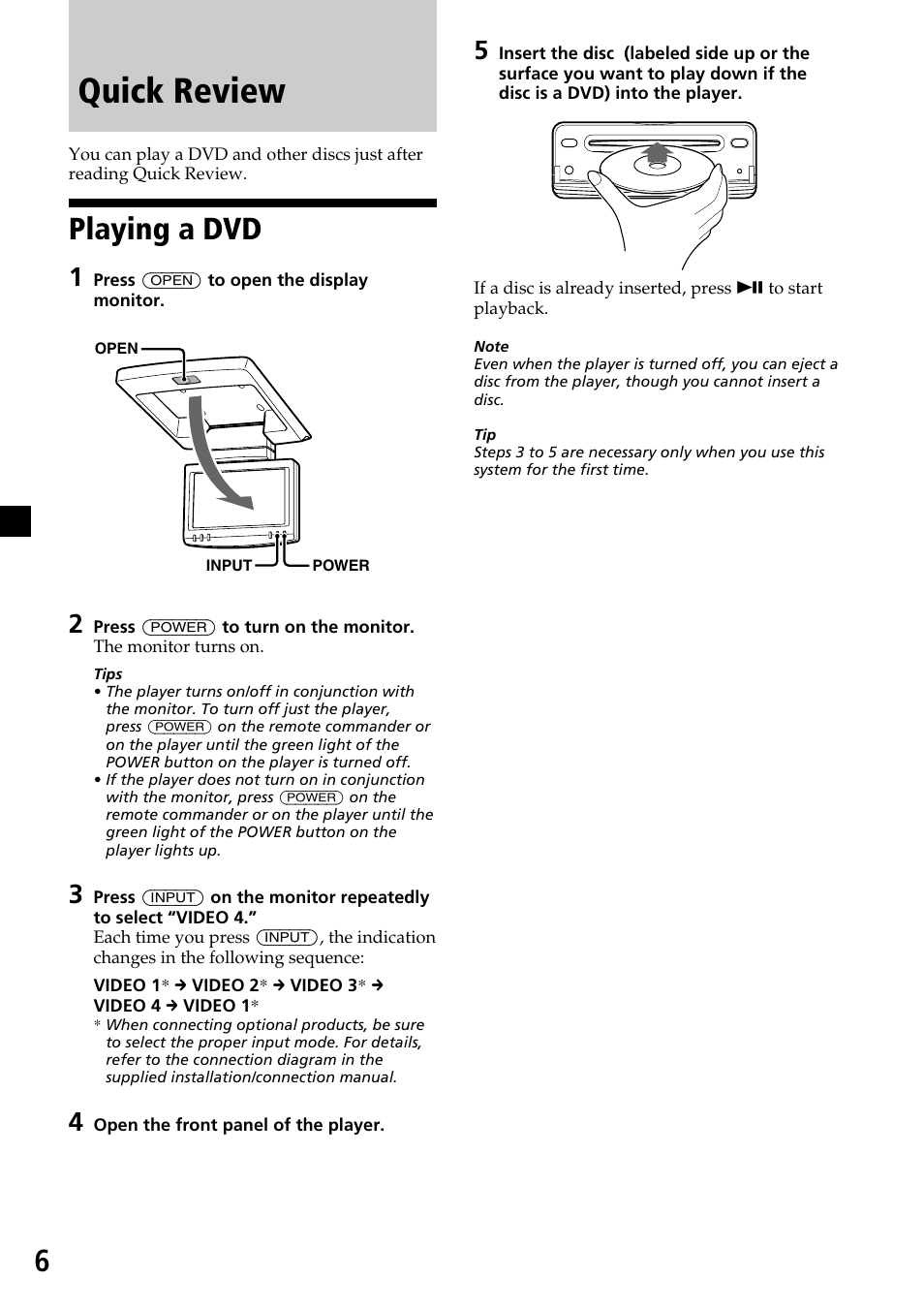 Playing a dvd, Quick review | Sony MV-7101DS User Manual | Page 6 / 48