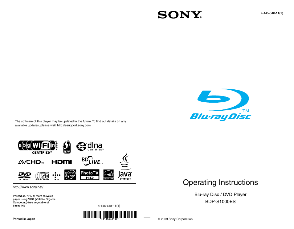 Sony BDP-S1000ES User Manual | 95 pages