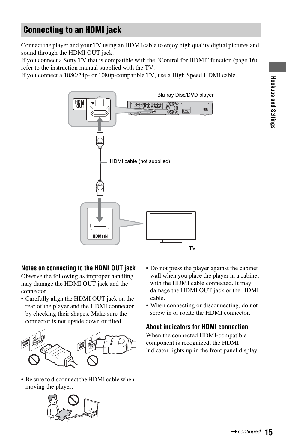 Connecting to an hdmi jack | Sony BDP-S1000ES User Manual | Page 15 / 95