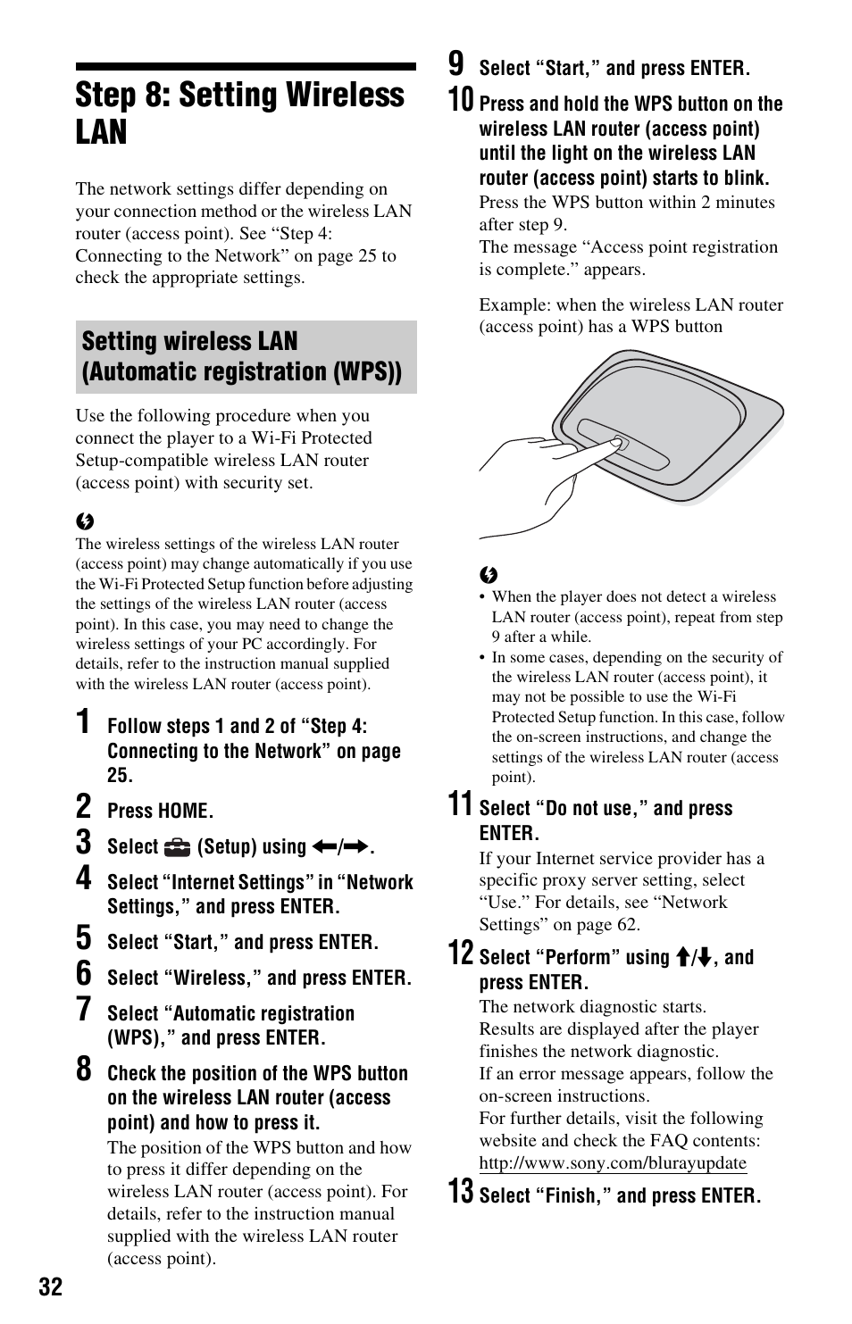 Step 8: setting wireless lan | Sony BDP-S1000ES User Manual | Page 32 / 95