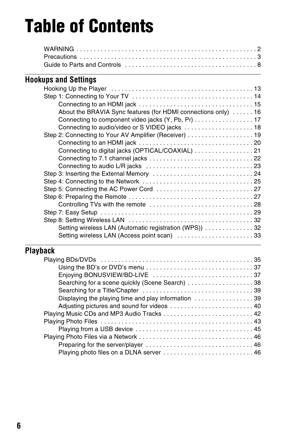 Sony BDP-S1000ES User Manual | Page 6 / 95