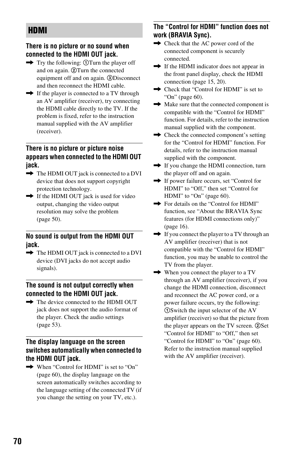 Hdmi | Sony BDP-S1000ES User Manual | Page 70 / 95