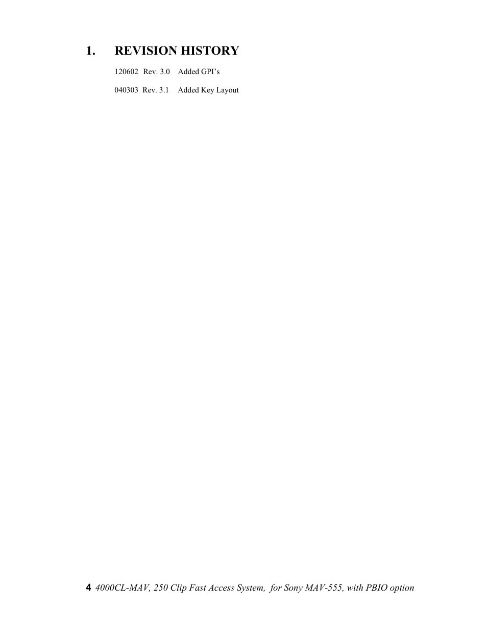 Revision history | Sony 4000CL-MAV-PBIO User Manual | Page 4 / 20