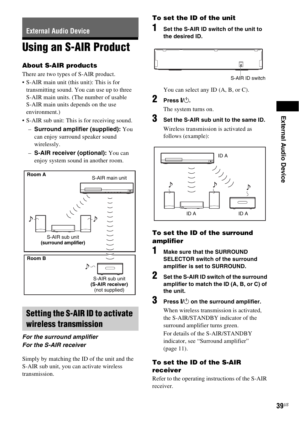 External audio device, Using an s-air product | Sony BDV-E770W User Manual | Page 39 / 75