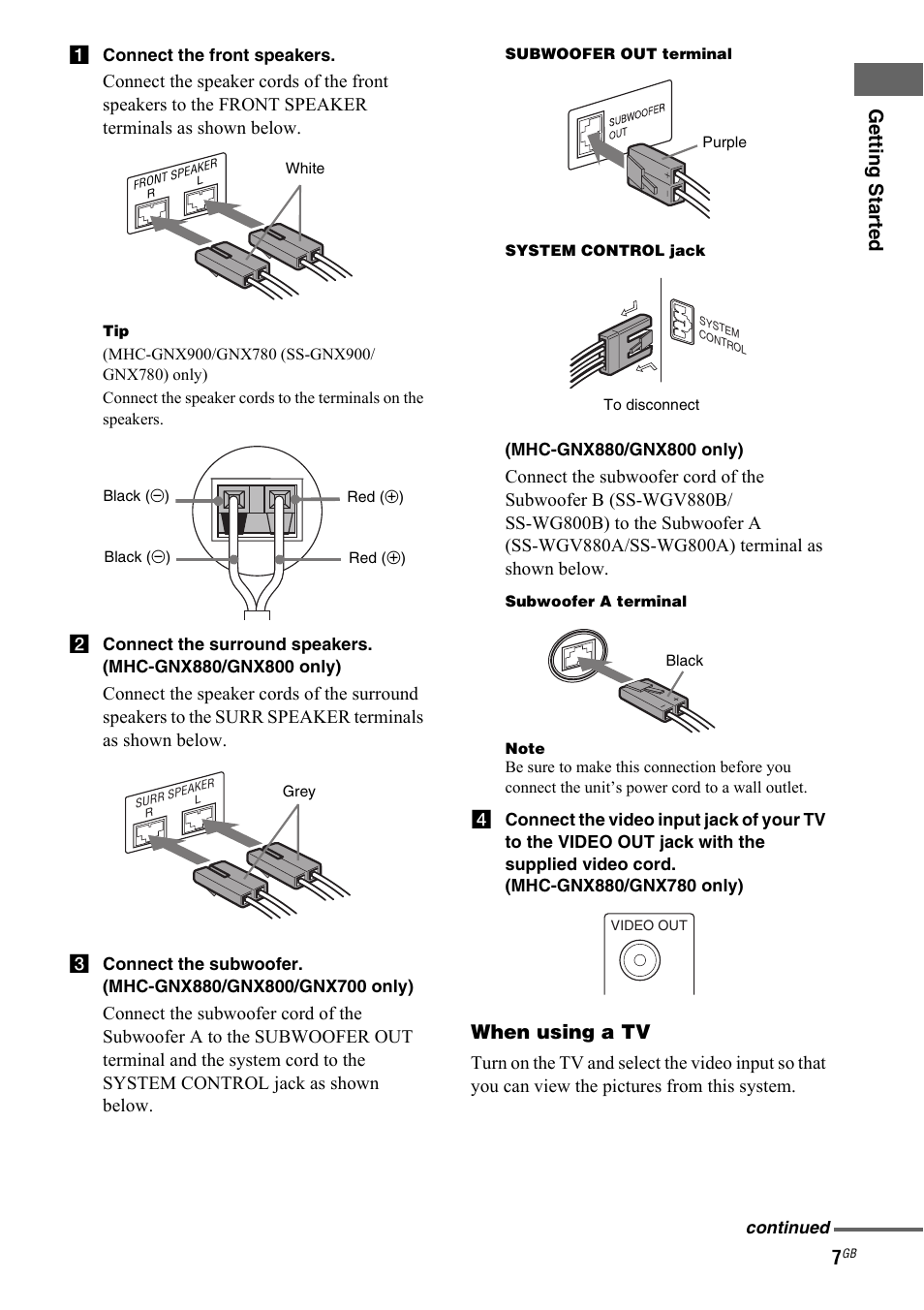 Getting star ted 7, When using a tv | Sony 2-661-374-11(4) User Manual | Page 7 / 40