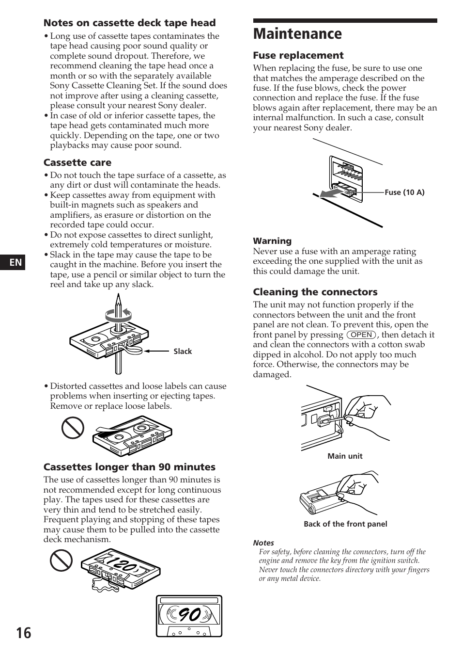 Maintenance | Sony XR-C7200W User Manual | Page 16 / 48